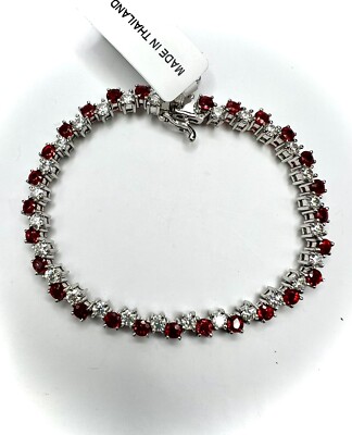 Sanguine Saphir & Moissanit Armband Rhodium über Sterlingsilber 6,5'' Neu mit Etikett