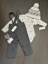 NWT Janie and Jack boy WINTER gray overalls 4-piece sheep hat socks SET 12 18