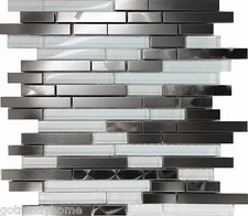 10SF Stainless Steel Brushed Nickel Swirl Glass Mosaic Tile Kitchen Backsplash