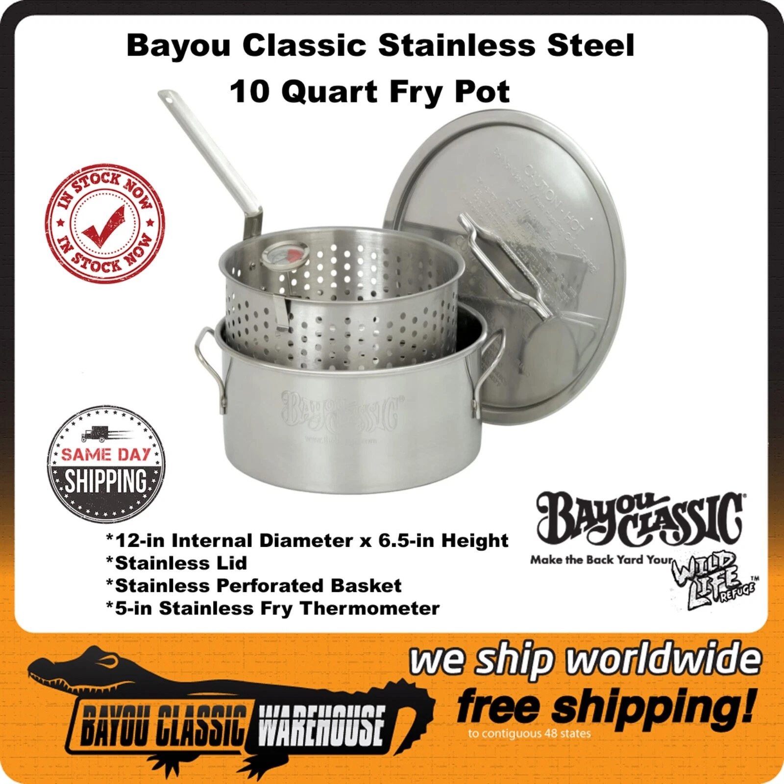 Bayou Classic Stainless Steel 10 Quart Fry Pot With Basket Thermometer Lid 1101
Opens in a new windo