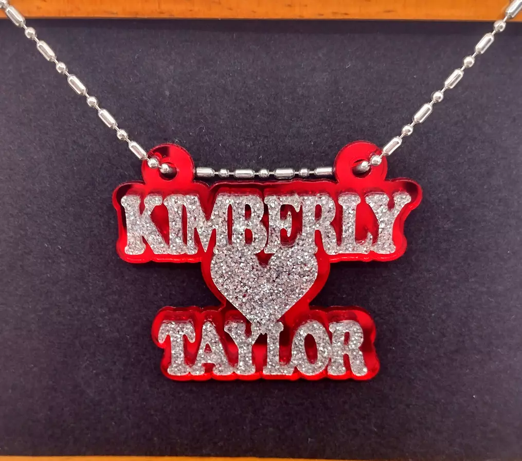 Double Name Necklace Couple Any Name Plate 2 Names Heart Laser Cut