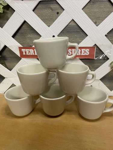 Lot Of 6Homer Laughlin HLC Heavy Restaurant Ware/Diner Off White Coffee Mugs