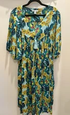 Go Softly Teal Floral Patio Dress Zip Closure  Paisley Kaftan Plus Size 3X
