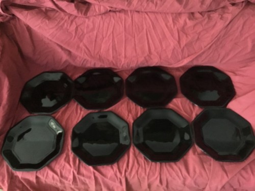 Vintage Black Arcoroc Octime Octagon Glass Dinner Plate 10.5" France