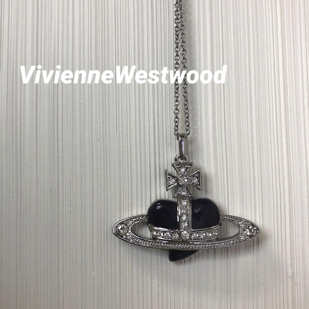 Vivienne Westwood Necklace large orb heart silver black T