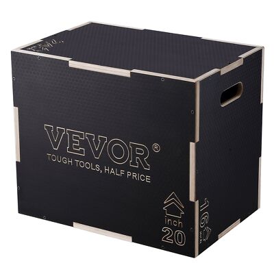 3 in 1 Plyometric Jump Box 24/20/16'' Wooden Plyo Box Anti-Slip 450 Capacity