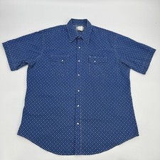 Wrangler Wrancher Shirt Mens XL Blue Geometric Western Short Sleeve Pearl Snap