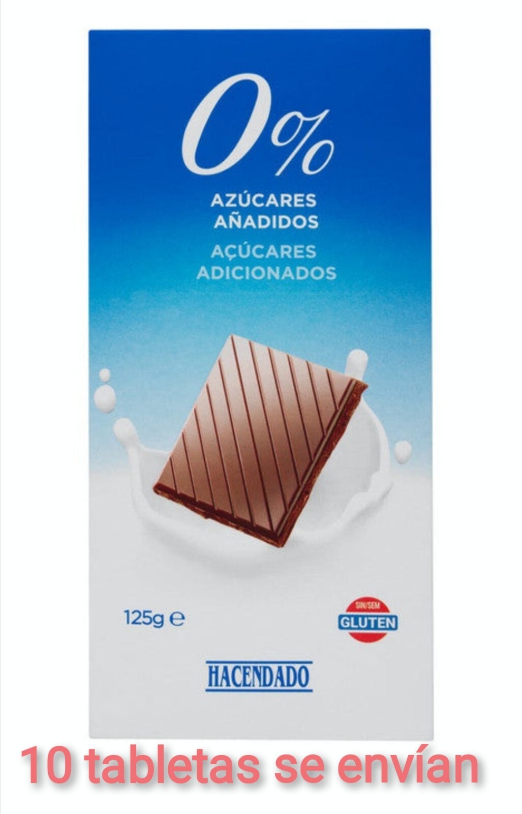 10x Chocolate extrafino con leche Hacendado 0% azúcares añadidos sin gluten