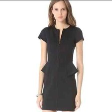 Theory Tenna Black Dress Peplum Neoprene Zip Front Cap Sleeve Sheath Mini 4