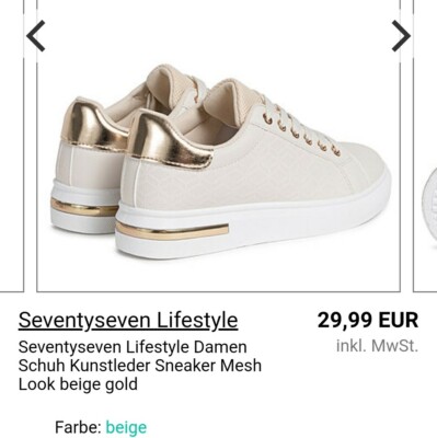 Neue ungetragene Damen Sneaker Kunstleder beige/gold Größe 39, fällt wie 38 aus