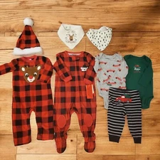 Unisex 3-6 Month Infant Holiday Outfits One-pieces Lot of 4 Buffalo Plaid 2 Bibs