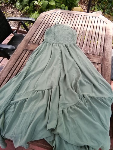 Shein süßes langes Chiffon Stufen Kleid Sommerkleid Maxikleid zart grün S 36/38