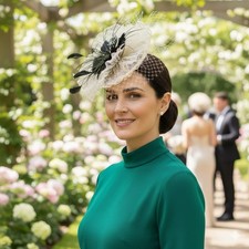 Vintage Fascinator Hat Cream Feather Birdcage Veil Wedding Tea Party Derby