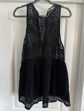 Zara Eyelet Sleeveless Dress Cover Up Women Black Small Beach Chic Sheer Lining