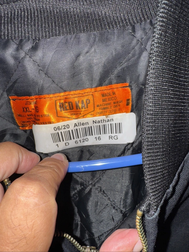 Mens Vtg 2XL RED KAP Quilt Lined Full Zip Bomber Jacket Black Work Casual - Image 3 of 4