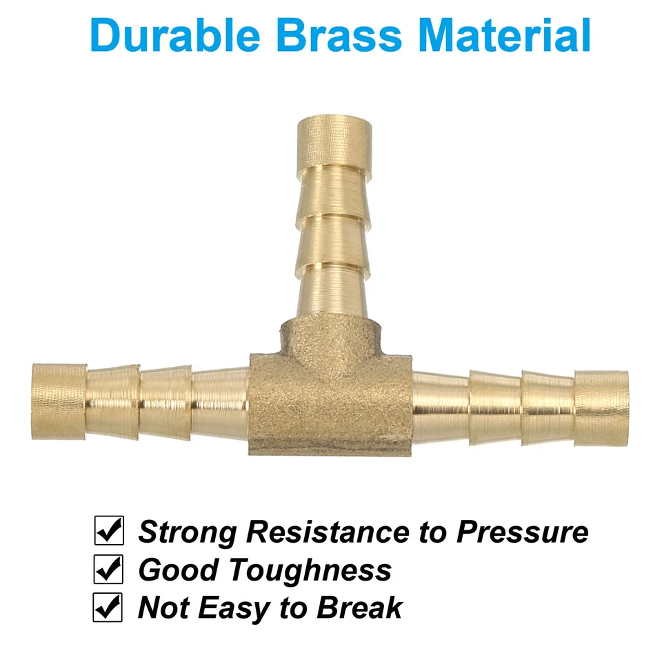 20 Pcs 1/4" Brass Tee Barb Hose Fitting 3Way Adapter Union Barbed Split Golden - Image 3 of 4