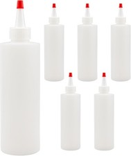 8oz HDPE Plastic Squeeze Bottles w/Yorker Tips 6-Pack , Empty Refillable
