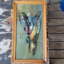 Ant 26x14 Mallard ducks hanging dead hunting Cabin ChromoLithograph 1907 Litho