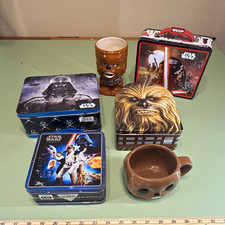 Star Wars collection 6 pieces, tins mugs cups Chewbacca darth Vader ship wookie 