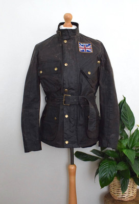 BARBOUR Union Jack Motorrad Wachs A7 Jacke Größe M 38/40 UK 48/50 mit Gürtel