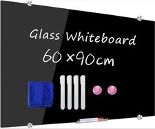 Magnetic Glass Whiteboard 90x60cm - XIODE Wall Mounted Frameless Dry Erase-BLACK