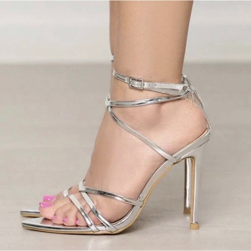 NWOT Olivia Ferguson Silver Strappy Heels Sz. 11