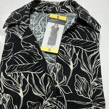 Jewel Badgley Mischka S Black White Floral Shirt Dress Pockets Midi 1958188