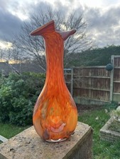 Vintage Murano Orange Confetti Swirl Design Unusual Shape Flared Finger Vase