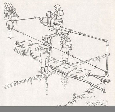 HEATH ROBINSON. Korkmatte Methode zum Überqueren von Bächen. Zweiter Weltkrieg 1973