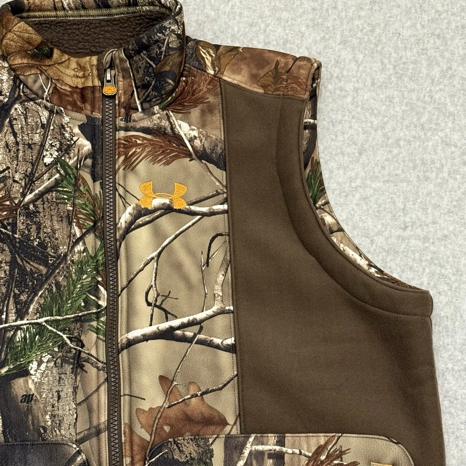 Under Armour Mens RealTree Camo Sleeveless Vest Brown Fleece Lined Size Small - Image 2 of 4