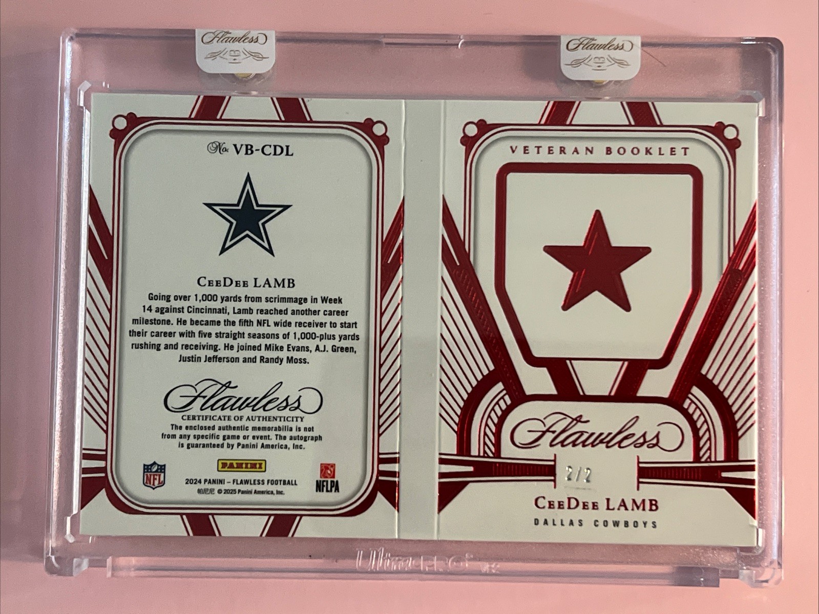 2024 Panini Flawless Veteran Booklet /2. CeeDee Lamb. VB-CDL. Auto. Nike Swoosh. view 2