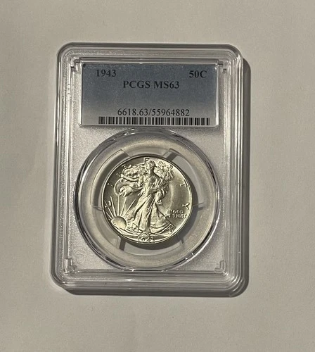 1943 Walking Liberty Half Dollar PCGS Graded MS 63 $115 Coin according to PCGS
