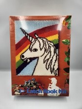 Vintage Latch Hook Kit SEALED Rainbow Unicorn 18  x14  Rug Picture Pillow 1982