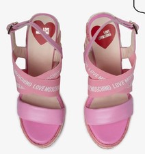 Love Moschino Pink Wedge Sandals with Criss-Cross Straps / Heels Sz 36 /shoes 36