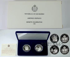 SAN MARINO 1995 DITTICO DI MONETE IN ARGENTO AMERIGO VESPUCCI PROOF