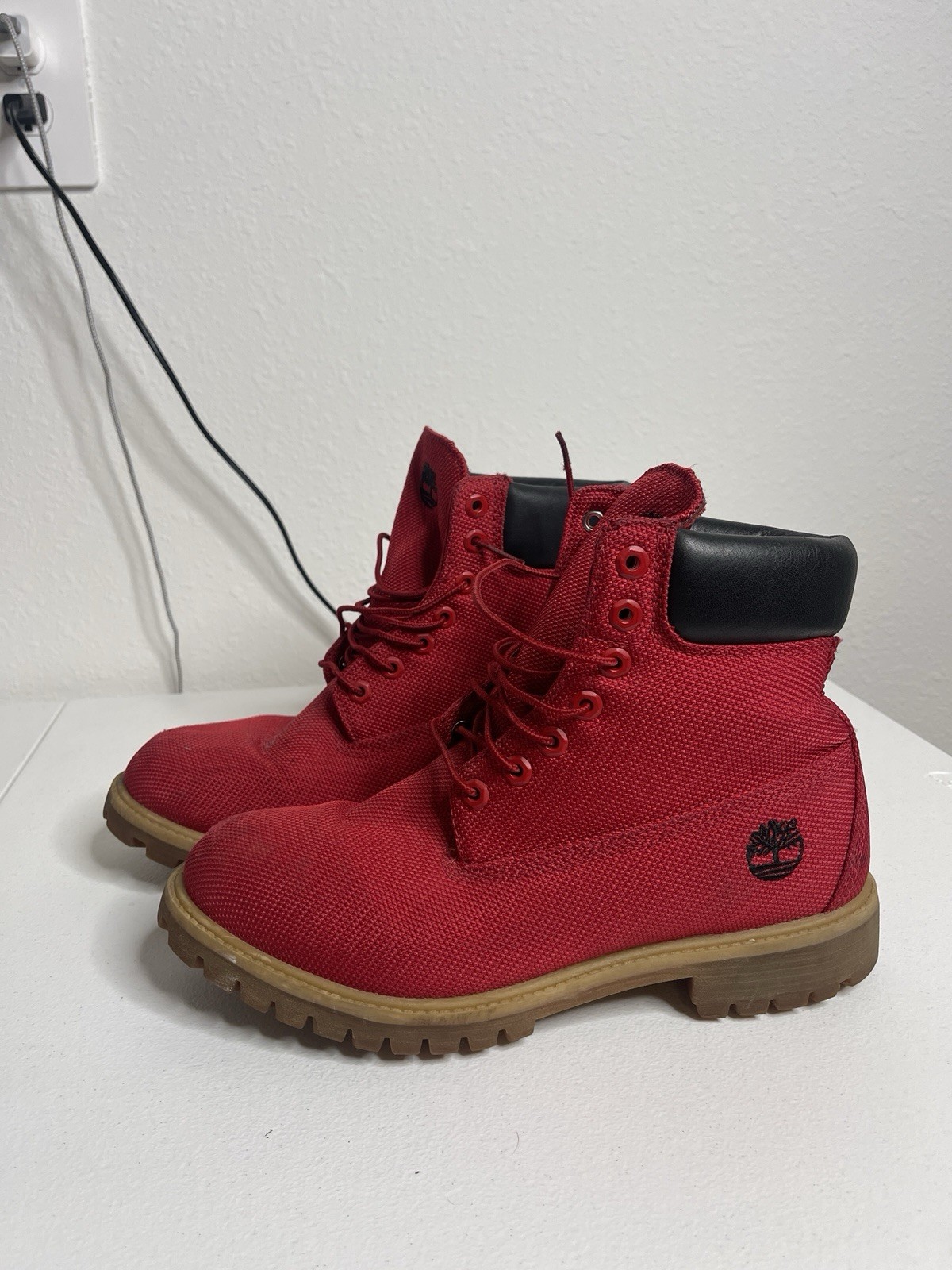 Timberland  Premium Boots Red Mesh Canvas Waterproof Mens Size 10