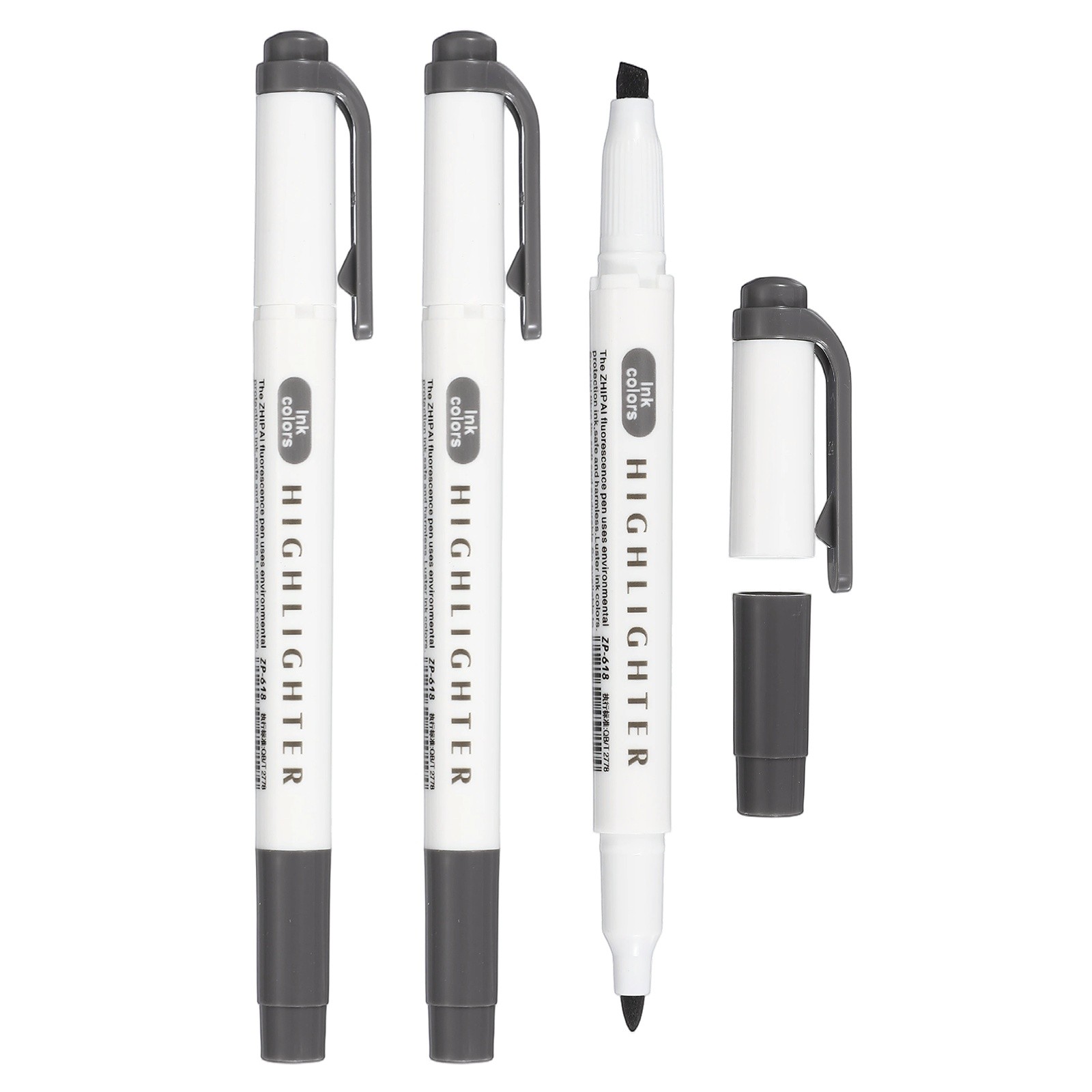 3Pack Broad and Round Tips Highlighter, Dark Gray
