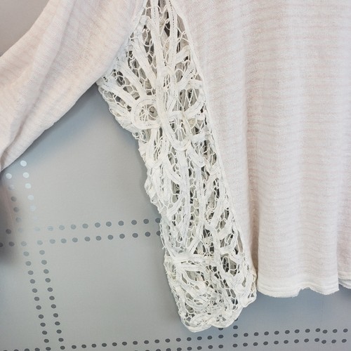 Free People Pink Striped Top with Lace sides panel SZ S - Picture 3 of 8