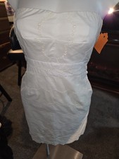 J Crew Cotton Dress  With pockets Eyele Accent Sz 4/ Small Strapless Ivory Cream