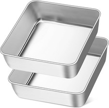 Cake Tin Set of 2, 6 Inch Stainless Steel Square Baking Tin/Small Roasting Pan, 