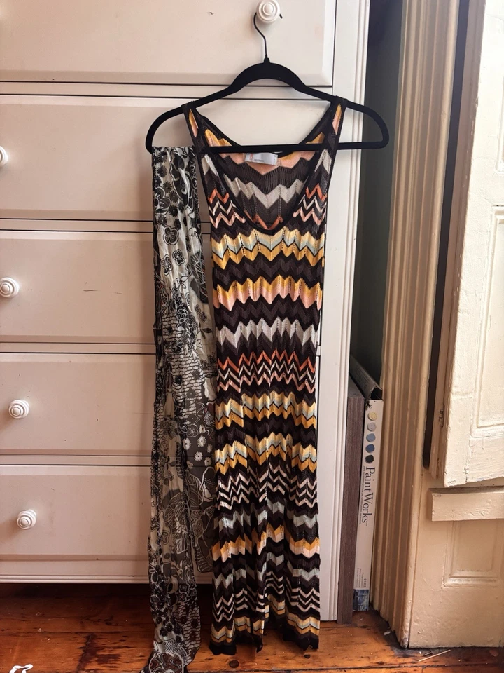 Vestido midi/maxi Missoni vintage con estampado chevron multicolor Foto 2 de 4