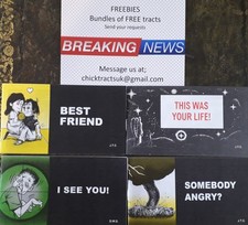 100 x CHICK TRACTS; 4 DIFFERENT TITLES (SEE LISTING) CHRISTIAN CARTOON BOOKLETS