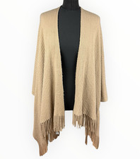 Wallis Knit Tassled Shawl Cardigan Women’s UK One size Kimono Sleeve Ribbed Tan 