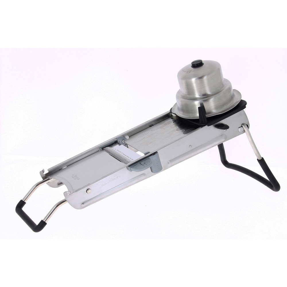 Mandoline Ultra en inox de 50x19 cm avec poussoir de sécurité pour découpe de légumes