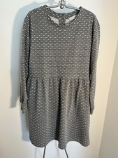 Loft Long Sleeve Gray Dress With White Polka Dots Button Back Size Medium