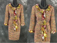 BEAUTIFUL St John knit green pink purple yellow green multi skirt suit size 8