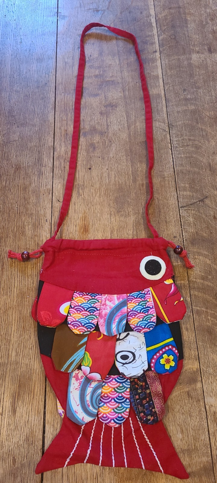 Handmade Fish Bag Patchwork Cross Body Drawstring… - image 2