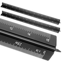 2 Pcs 12 Inch Metric Architectural Triangular Scale Ruler Small Scale, Black