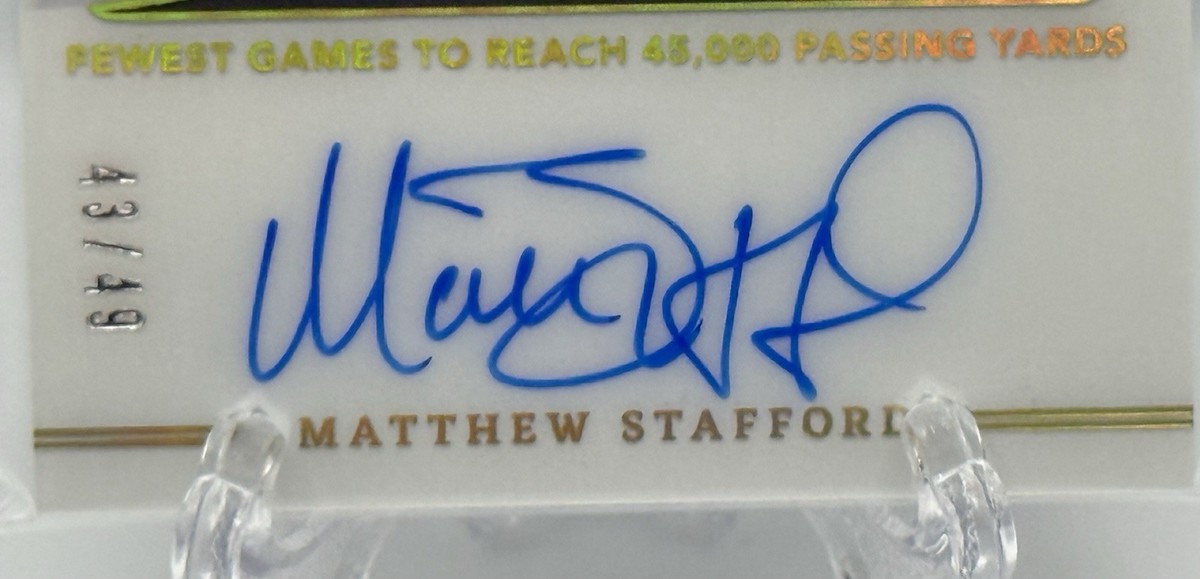 Matthew Stafford 2022 Panini Immaculate Records On-Card Auto /49
