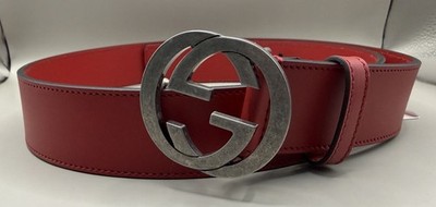 Gucci ベルト Gucci Interlocking G Red Leather Belt Size 95/38 Authentic | eBay